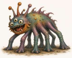 Chat-illustratie van "een niet bestaand monster met zeven poten"